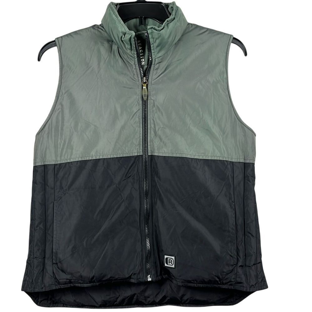 Kenneth Cole Reaction Full Zip‎ Outdoor Vest With Hood Mens Size Medium Blk Grey